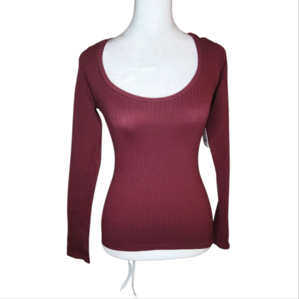 NEW Intimately Free People Scoop Neck Ribbed Wine Top Size M/L